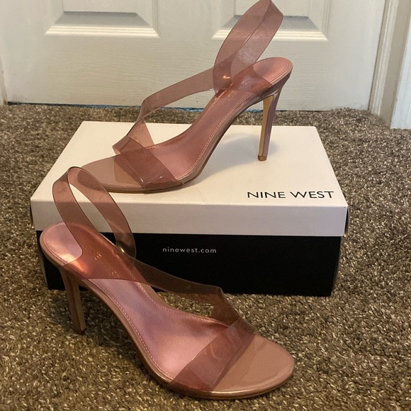Nine West Dress Sandals Heels Light Pink Transparent Top 4” Heels Sz 9 NIB - Picture 1 of 6
